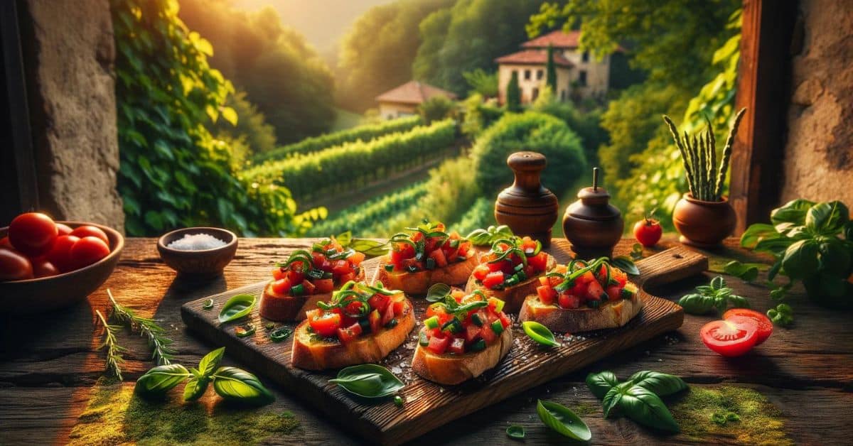 Bruschetta with wild garlic and tomatoes
