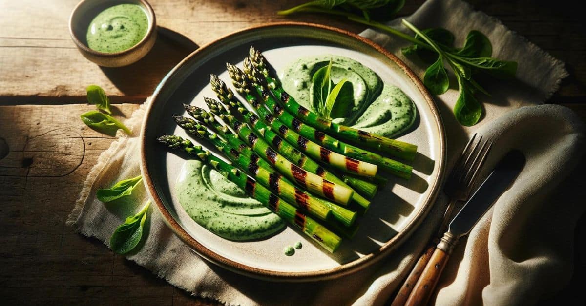 Grilled asparagus with sorrel sauce