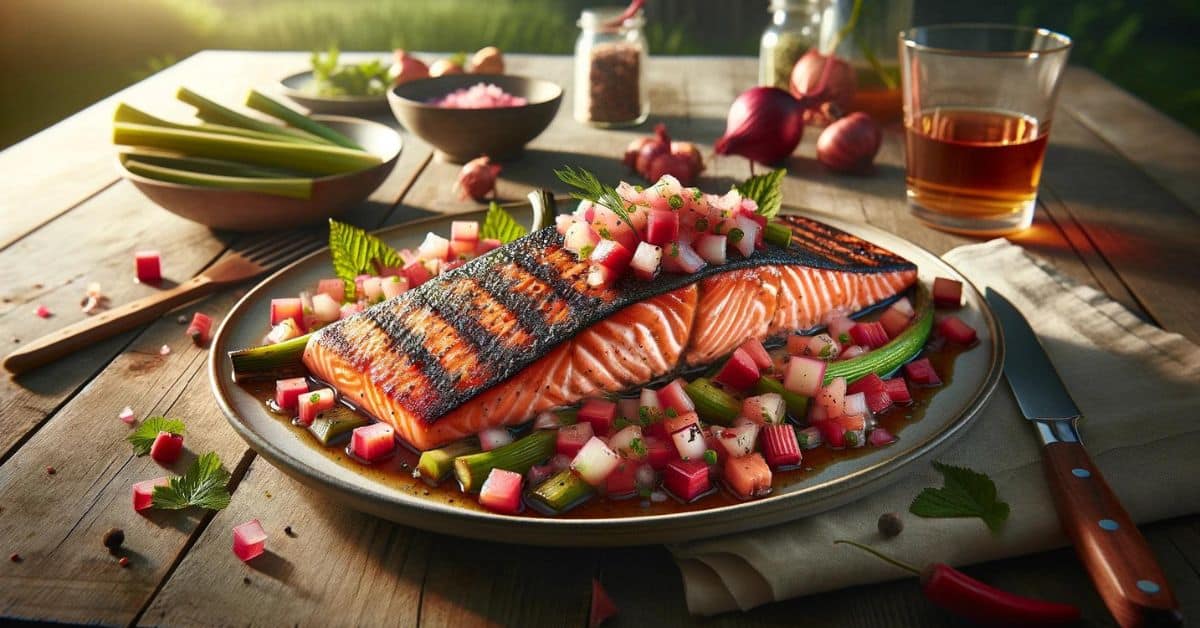 Grilled salmon with rhubarb salsa, a refreshing and original recipe