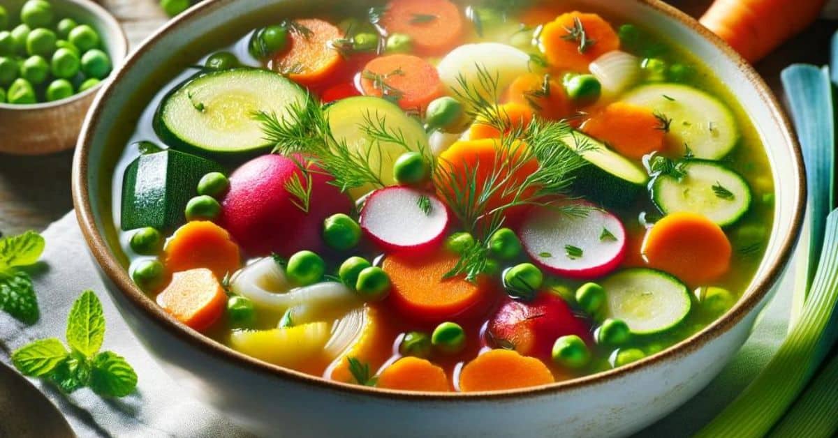 Spring vegetable soup full of vitamins