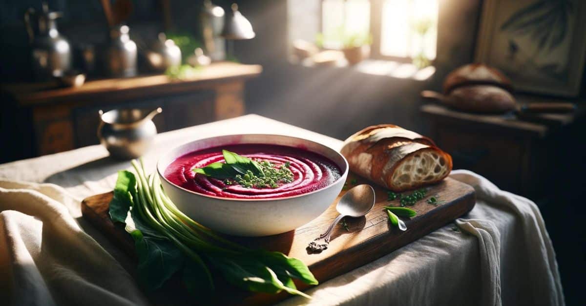 Creamy roasted beetroot soup with wild garlic