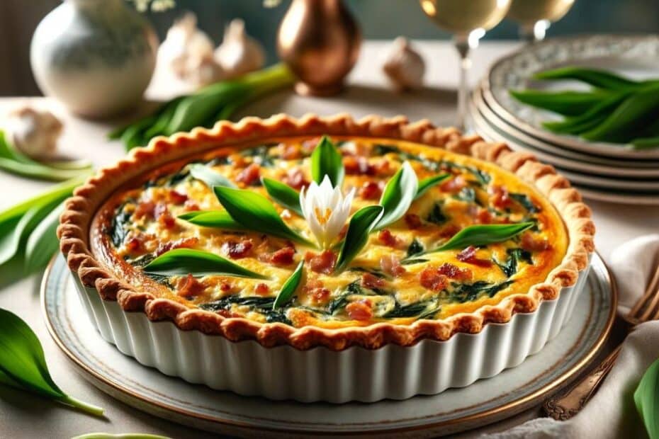 Quiche with wild garlic and bacon