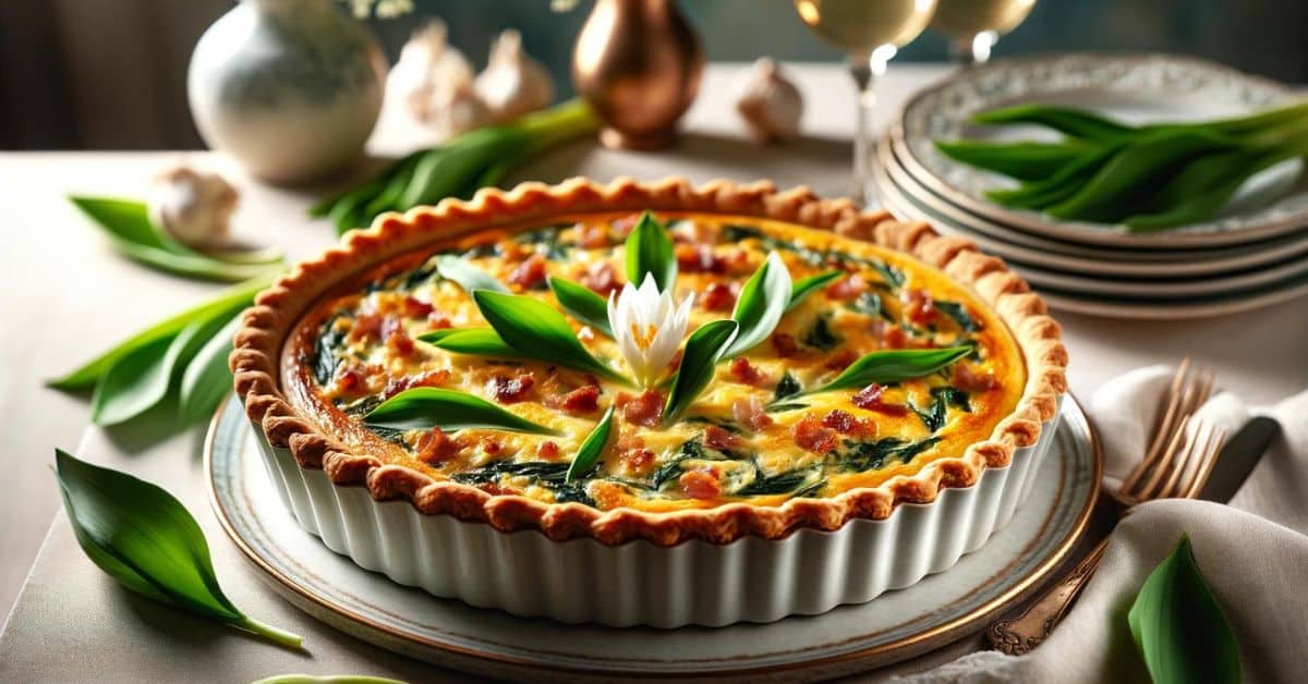Quiche with wild garlic and bacon
