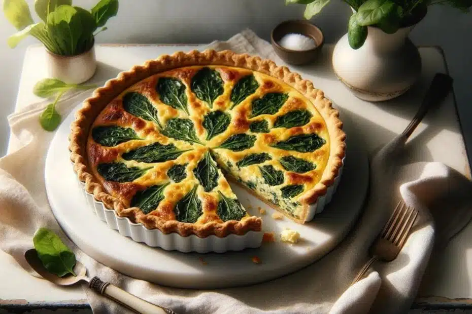 Sorrel quiche, French cake with sorrel, eggs and cream